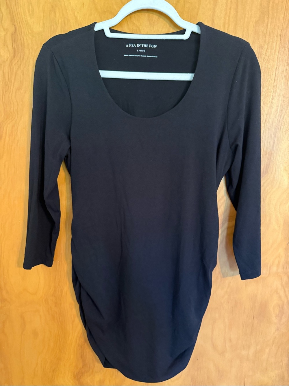 A Pea in the Pod Black Scoop Neck Maternity Top Shirred Sides Soft Size L